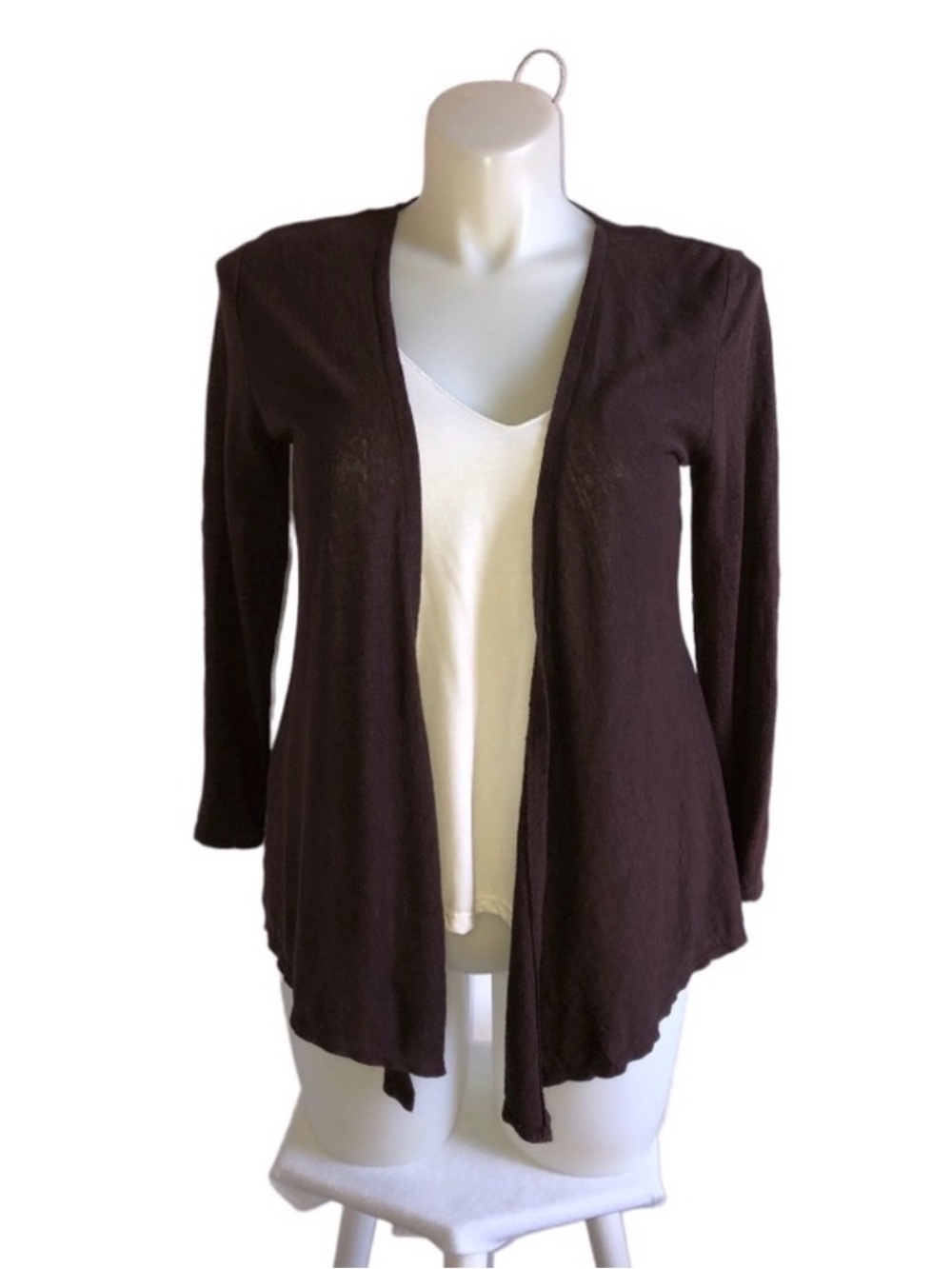 Charter Club  Cardigan Sweater Size Small Brown Open Front Asymmetric Linen